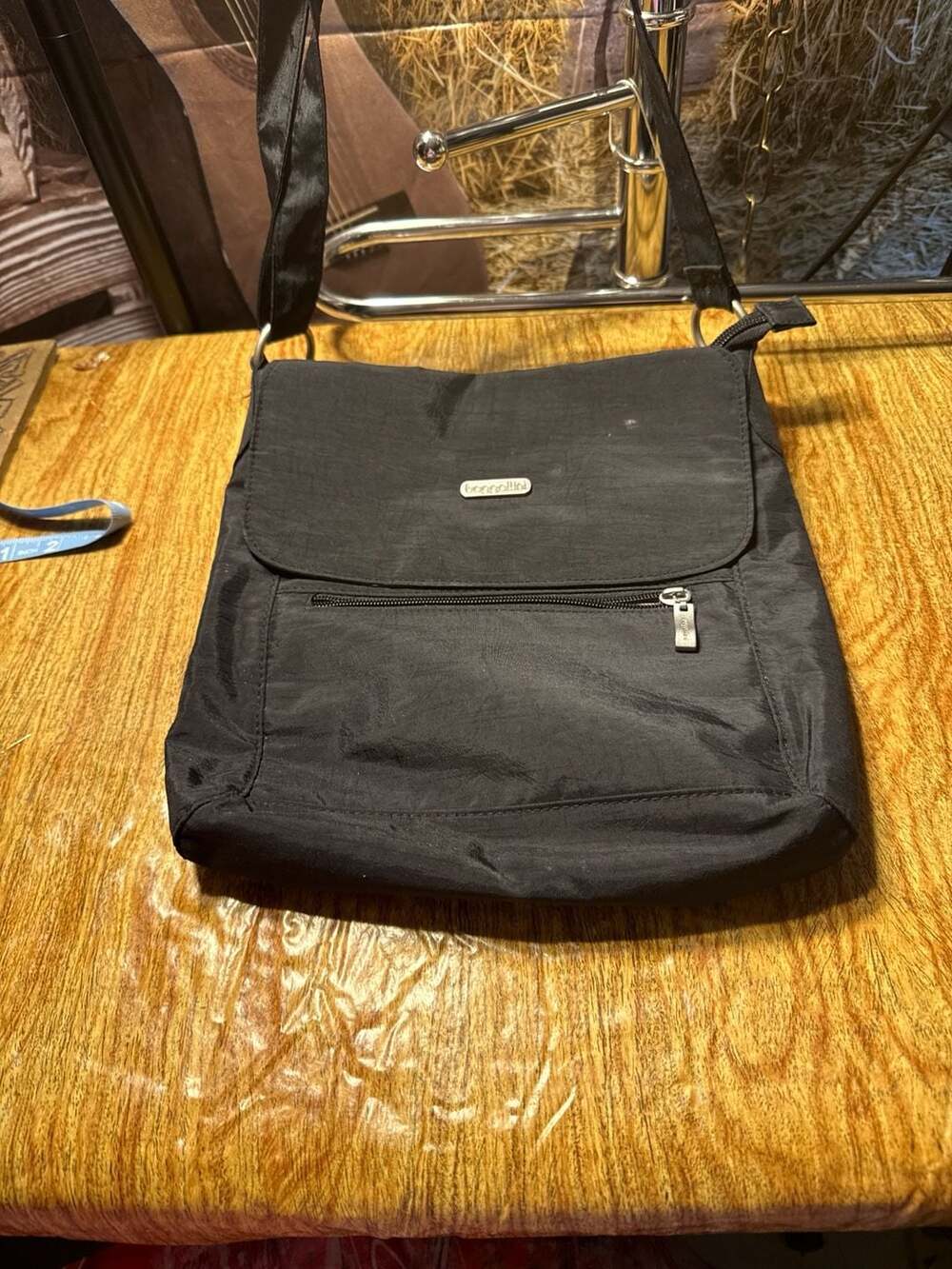 Baggallini Black Nylon Flap Crossbody Bag with Adjustable Strap